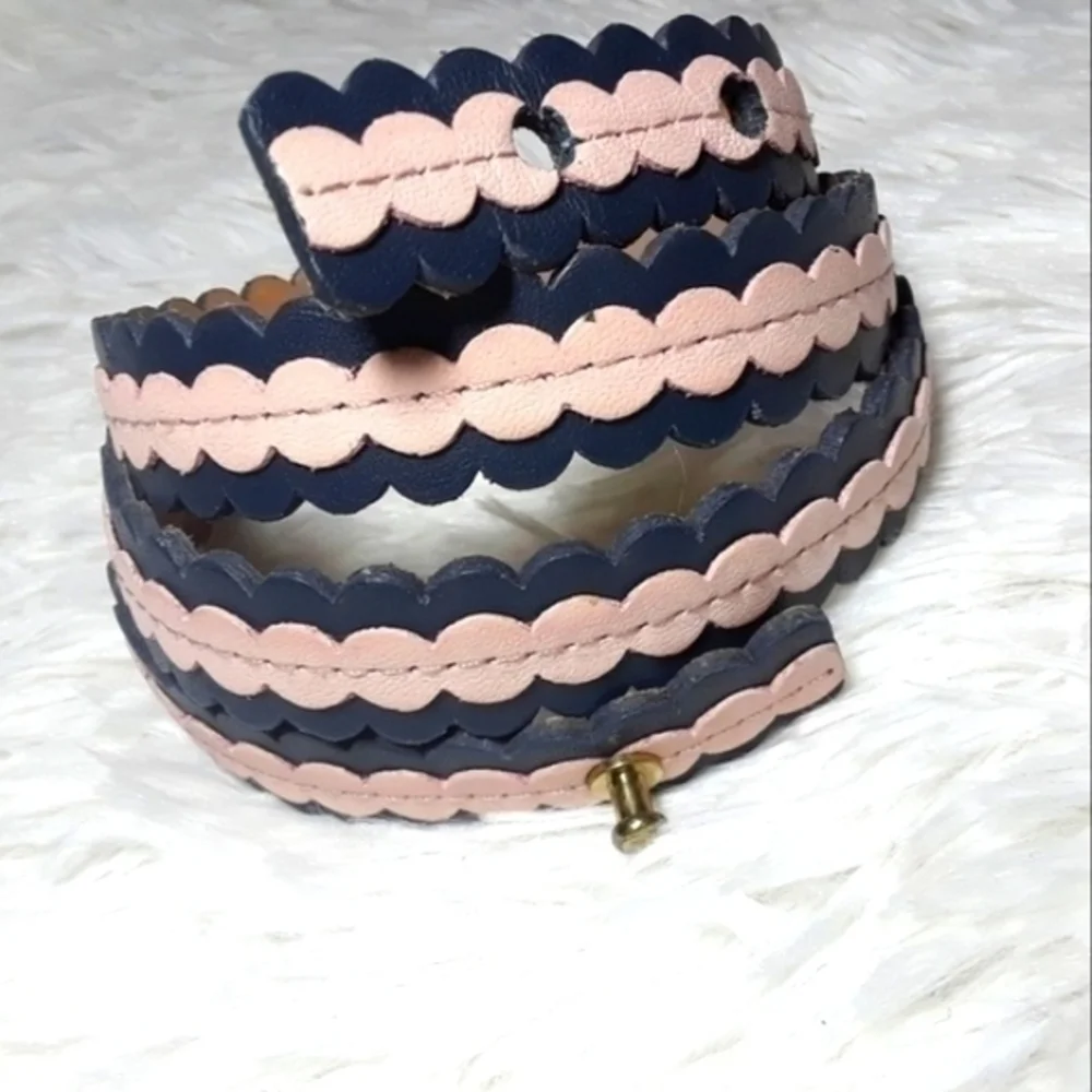 Circle Scalloped Two Tone Leather Belt-Size M